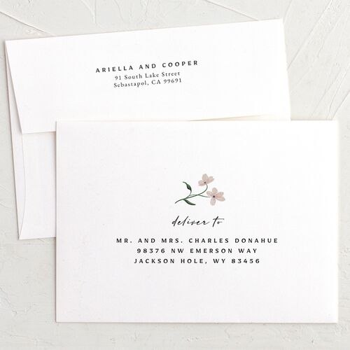 Vintage Garden Save The Date Card Envelopes White Standard Pink Cotton Recipient Address Signature
