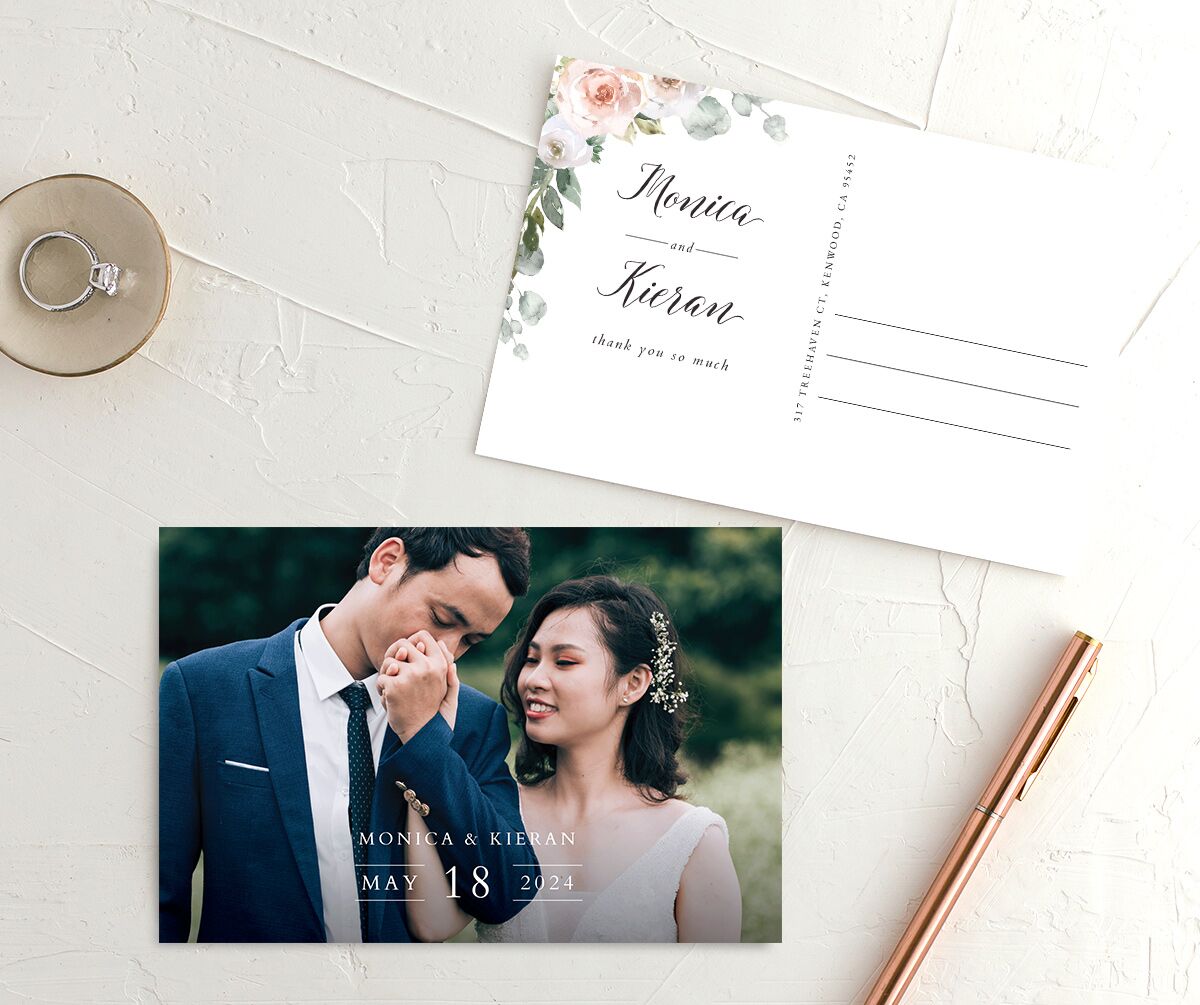 Romantic Laurel Thank You Postcards Shell Pink
