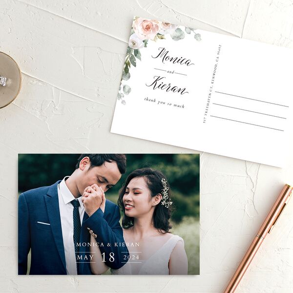 Romantic Laurel Thank You Postcards Shell Pink