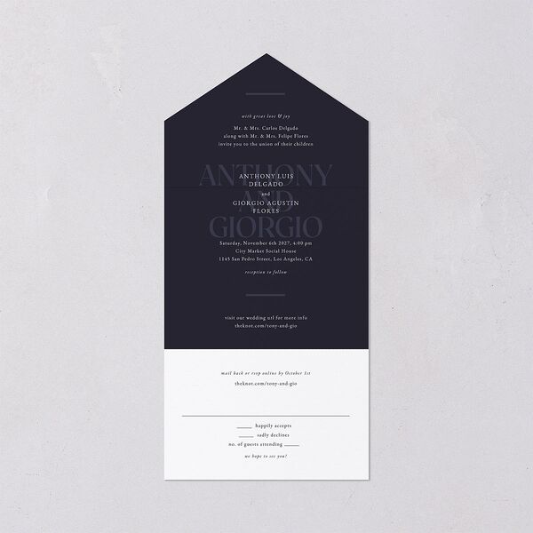 Gilded Bold All-in-One Wedding Invitations Navy Signature Light Both Recipient and Return Addresses No