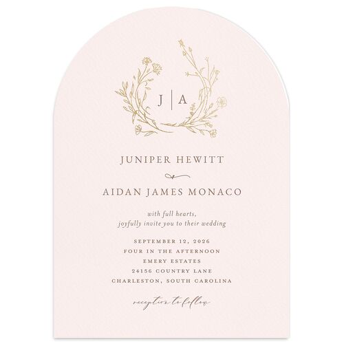 Gilded Monogram Wedding Invitations Gold Pink Cotton Signature Blank No Arch