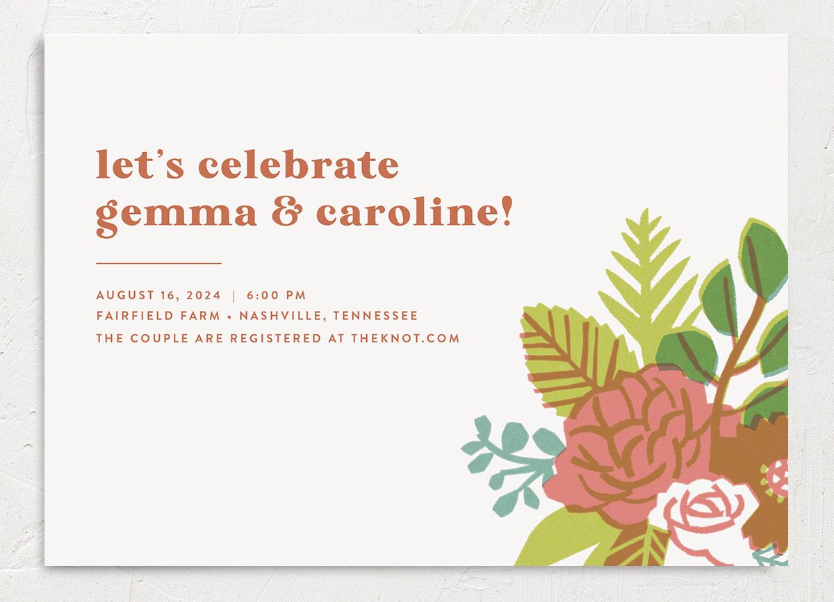 Retro Floral Bridal Shower Invitations front in gold
