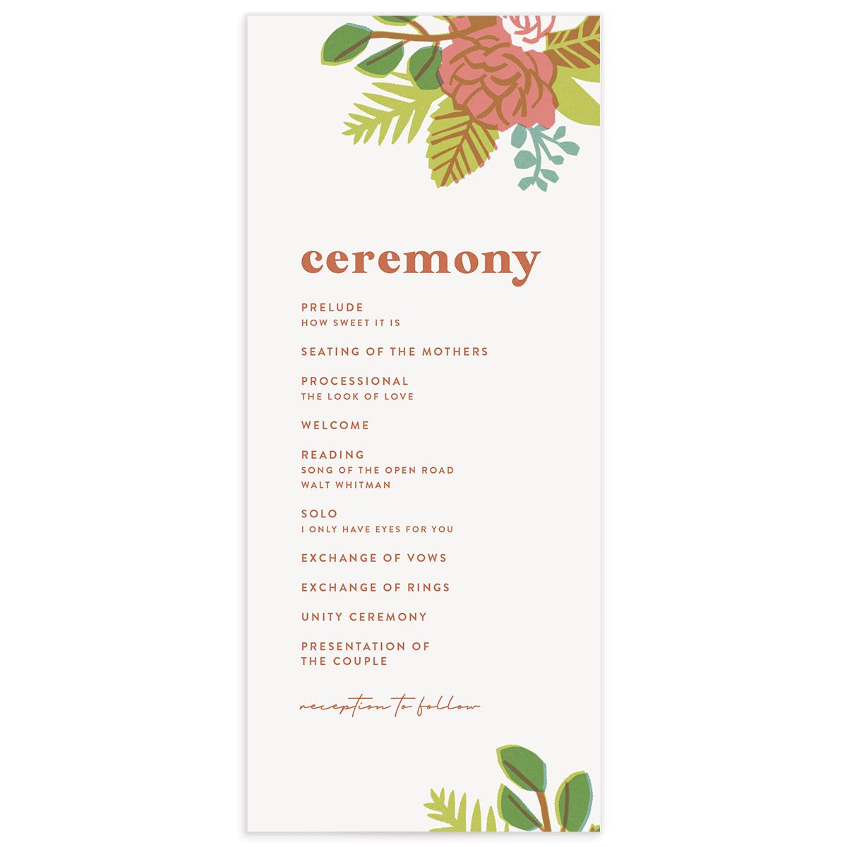 Retro Floral Wedding Programs