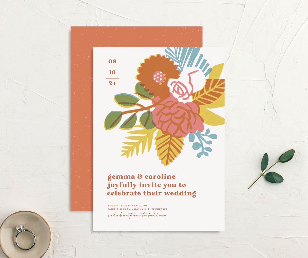 Retro Floral Wedding Invitations front-and-back