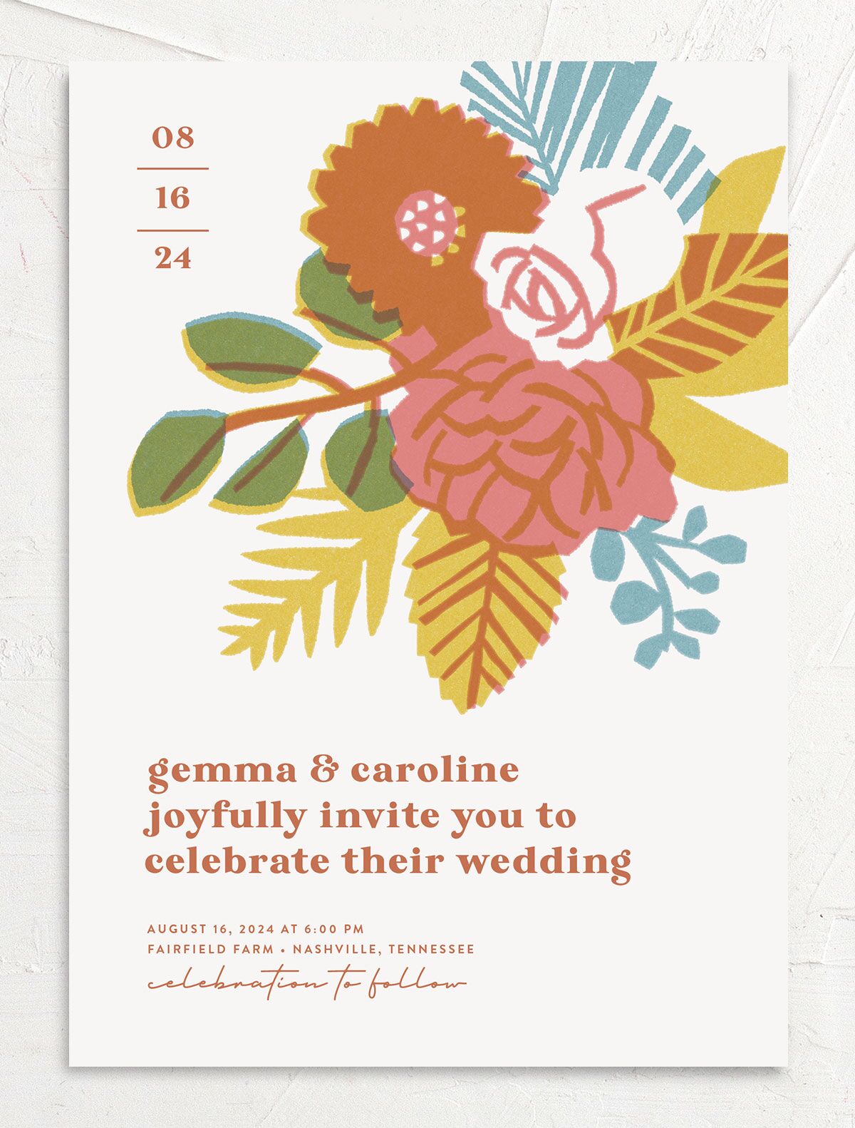 Retro Floral Wedding Invitations front in red
