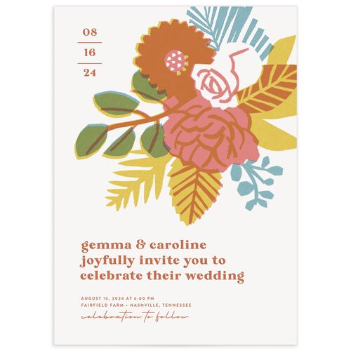 Retro Floral Wedding Invitations - Red
