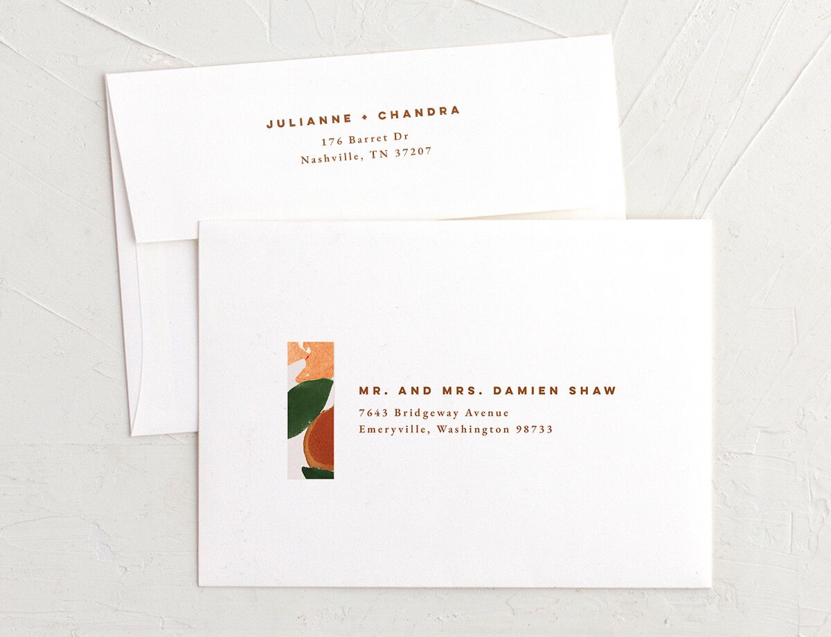 Modern Floral Save The Date Card Envelopes White Standard Apricot Both Recipient and Return Addresses Signature
