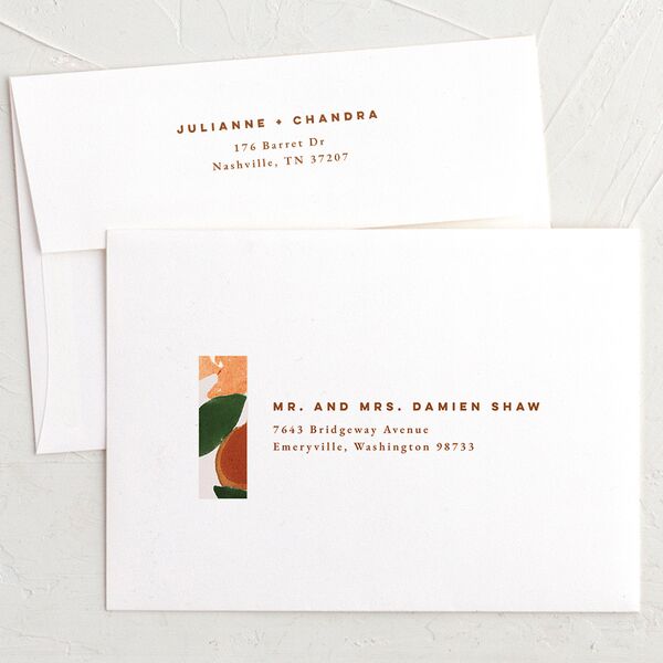 Modern Floral Save The Date Card Envelopes White Standard Apricot Both Recipient and Return Addresses Signature