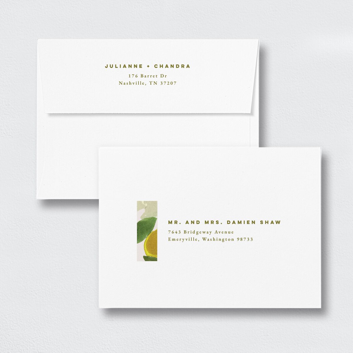 Modern Floral Wedding Invitation Envelopes White Scottish Green Both Recipient and Return Addresses Standard Signature