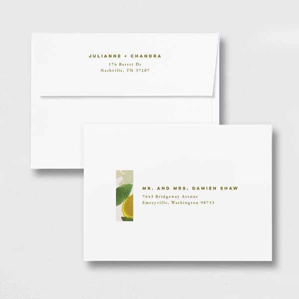 Modern Floral Wedding Invitation Envelopes White Scottish Green Both Recipient and Return Addresses Standard Signature