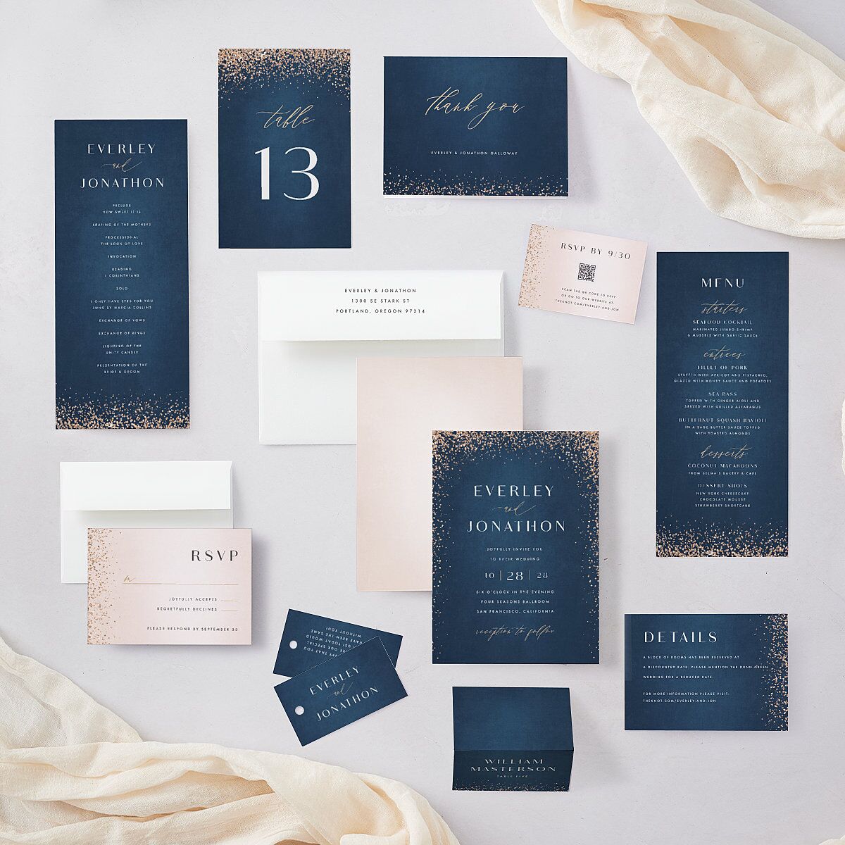 Sparkling Romance Place Cards Moody Blue Signature