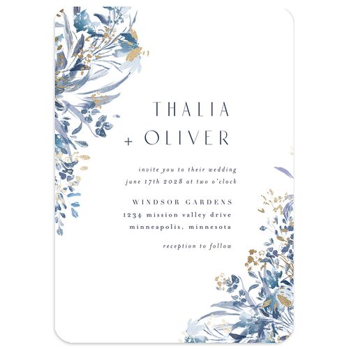 Gilded Greenery Wedding Invitations Gold Regency Blue Signature Blank No Rounded