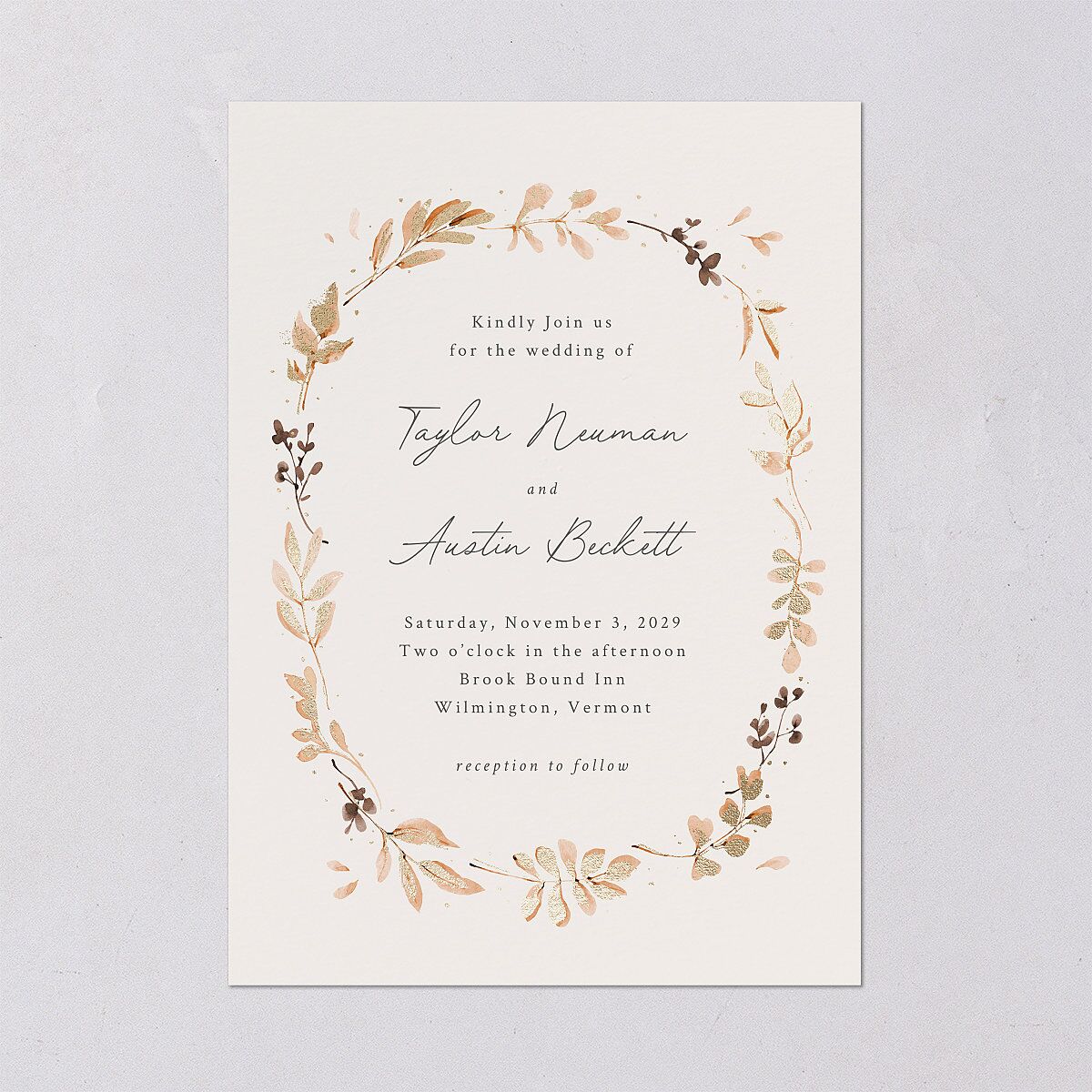 Leafy Garland Foil Wedding Invitations Gold Champagne Signature Blank No Standard