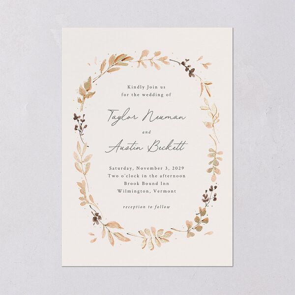 Leafy Garland Foil Wedding Invitations Gold Champagne Signature Blank No Standard