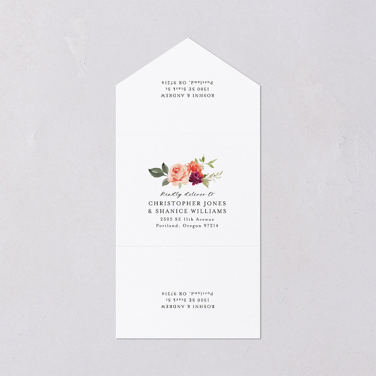 Vibrant Floral All-in-One Wedding Invitations Deep Claret Signature Light Both Recipient and Return Addresses