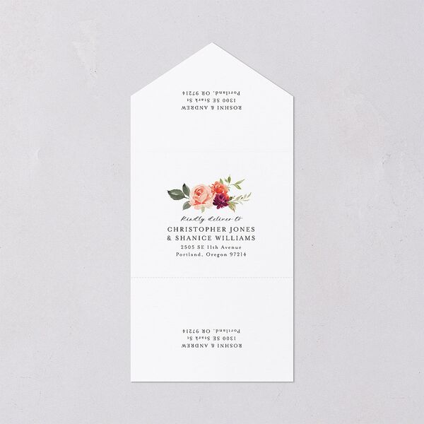 Vibrant Floral All-in-One Wedding Invitations Deep Claret Signature Light Both Recipient and Return Addresses