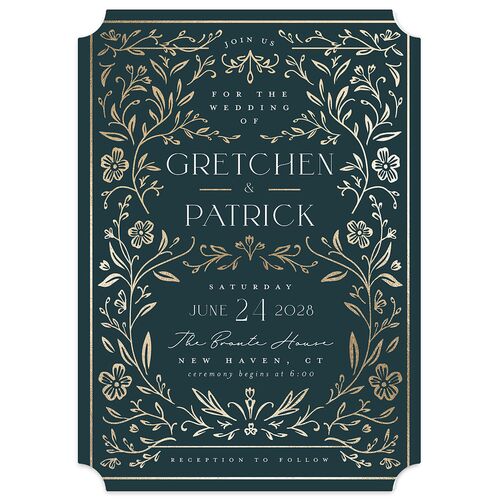Storybook Filigree Wedding Invitations Gold Dark Night Signature Blank No Ticket
