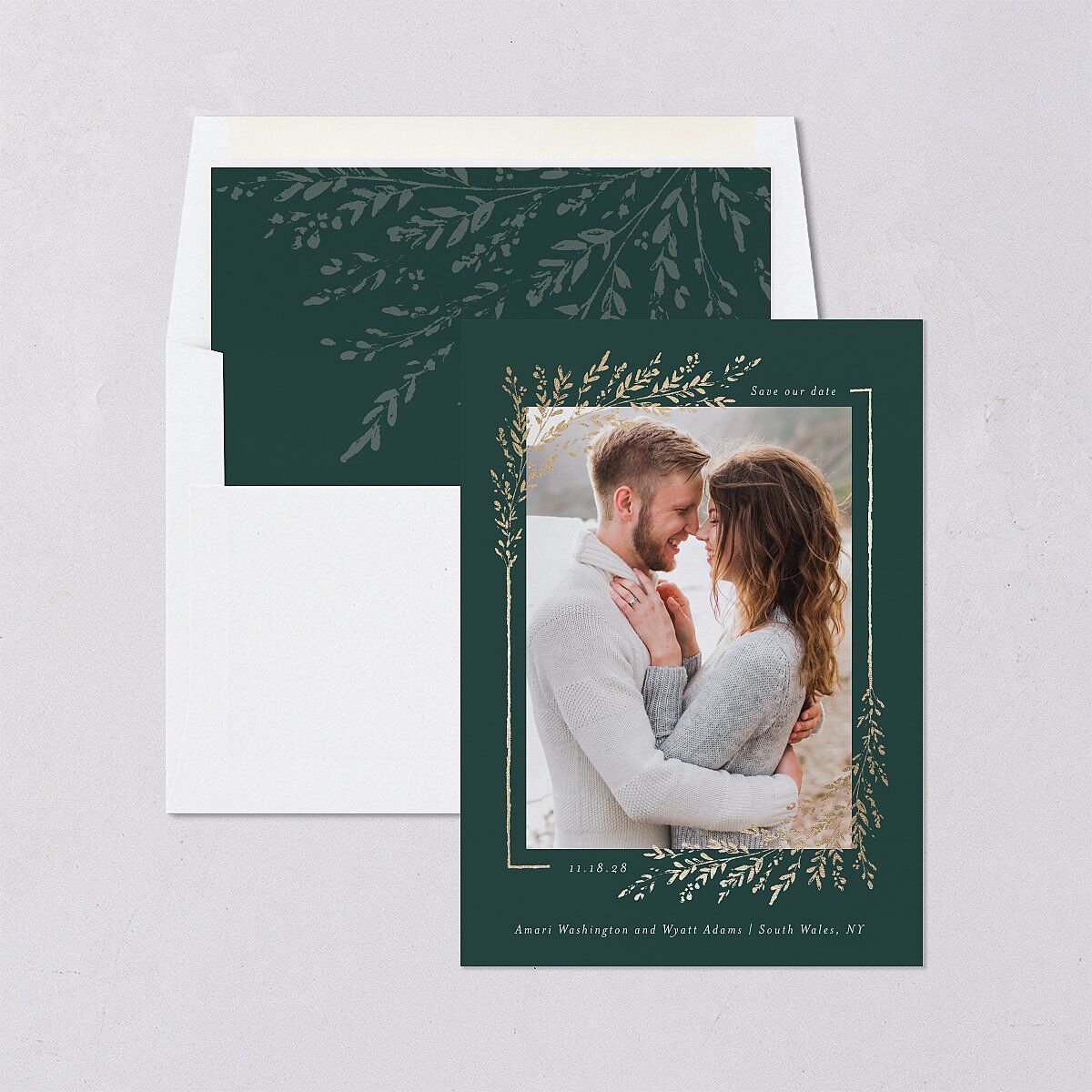 Exquisite Branches Botanical Save The Date Cards Gold Deep Lake Signature smooth Blank No Standard