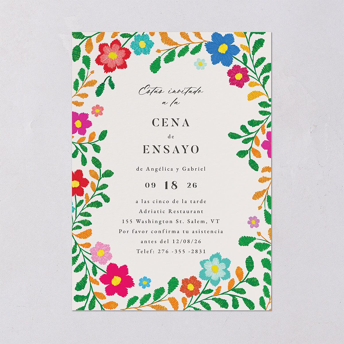 Bordados Florales Rehearsal Dinner Invitations Off-White Signature Blank