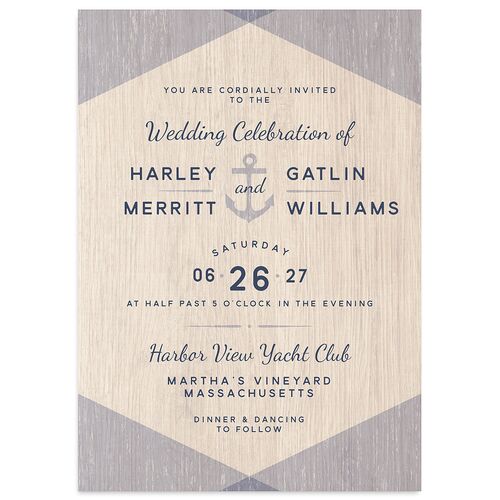 Vintage Nautical Wedding Invitations French Blue Signature Blank No Standard