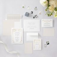 Baroque Border Wedding Invitations Gold Pure White Signature Blank No