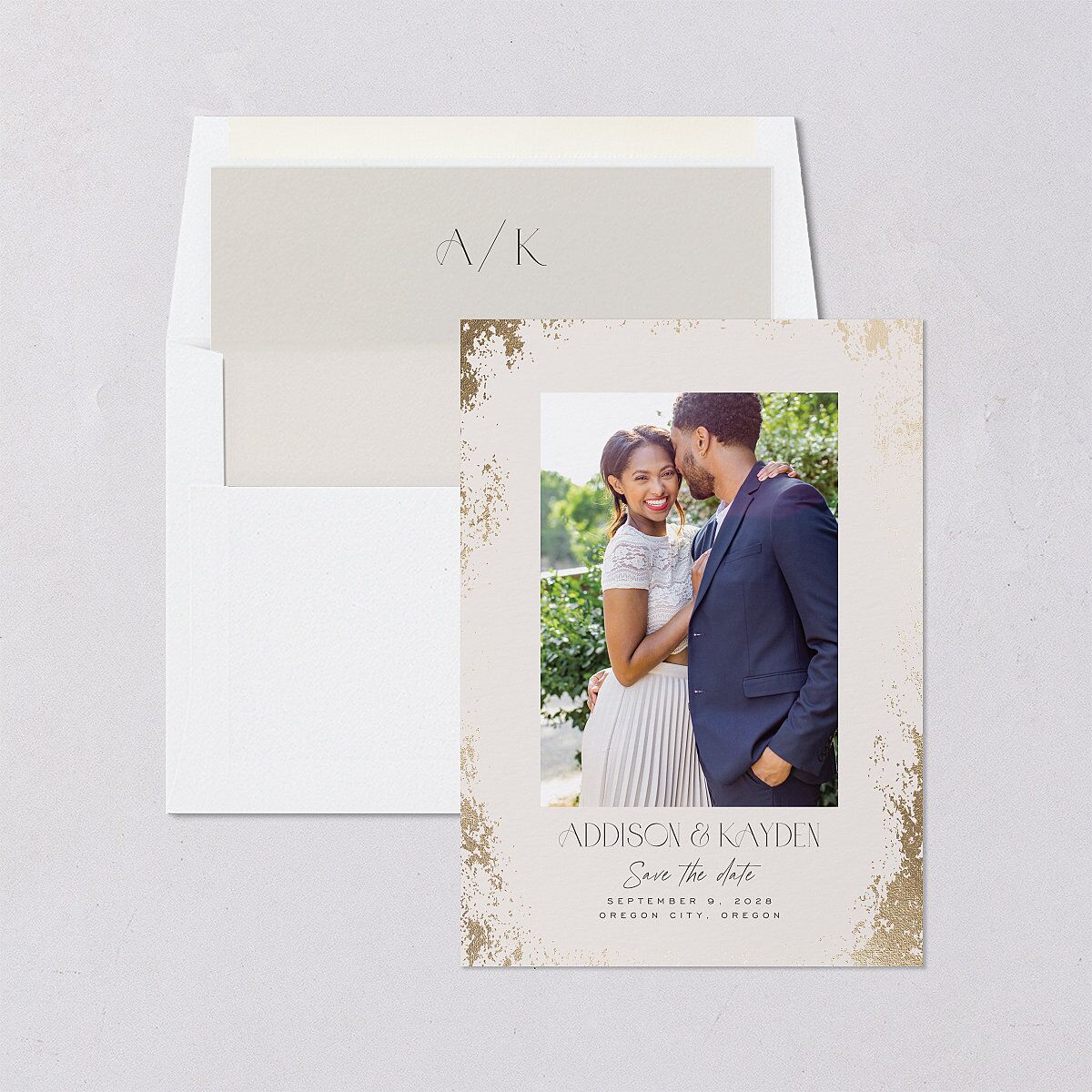 Metallic Edge Save the Date Cards Gold Champagne Signature smooth Blank No