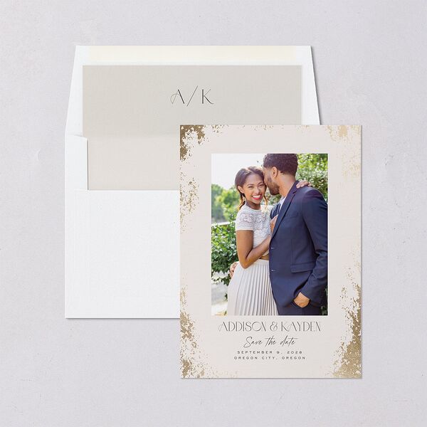 Metallic Edge Save the Date Cards Gold Champagne Signature smooth Blank No
