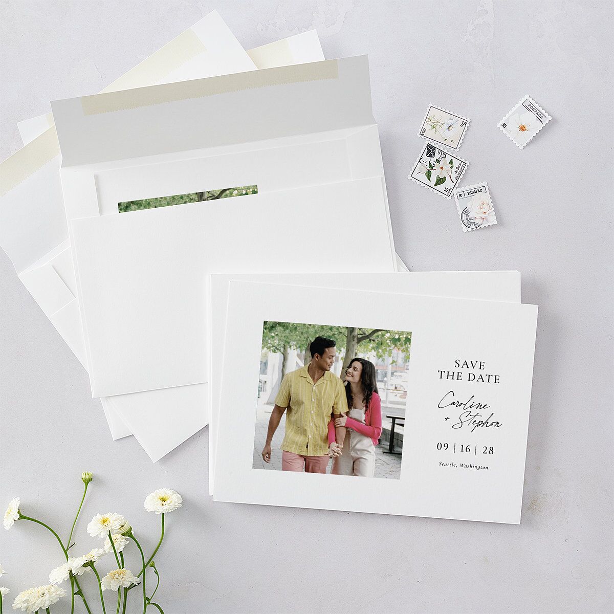 Simple Square Save the Date Cards Pure White Signature smooth Blank No Standard