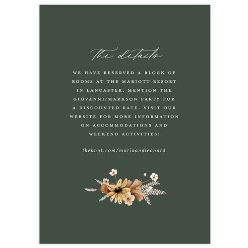 Bohemian Garden Wedding Event Detail Cards Hunter Green Signature Standard