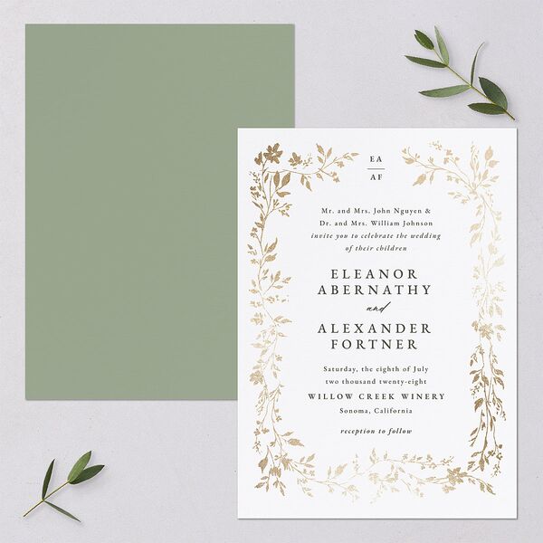 Timeless Floral Foil Wedding Invitations Gold Thyme Signature Blank No Standard