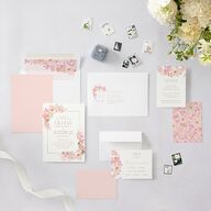Blooming Frame Wedding Invitations Gold Pink Cotton Signature Blank No Standard