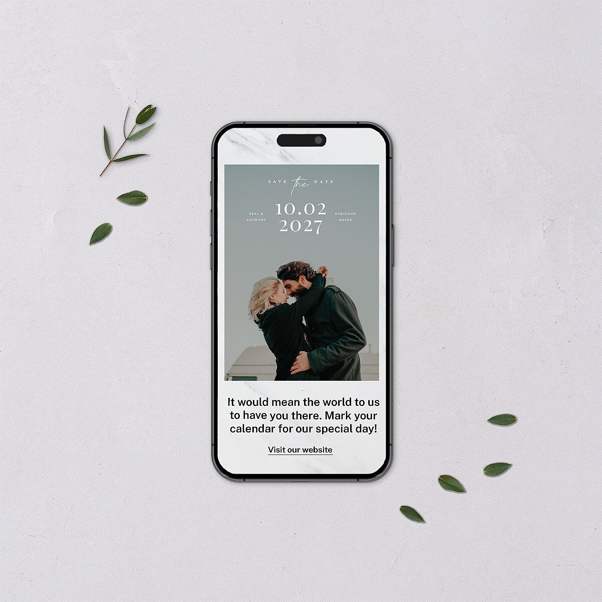 Our Date Photo Digital Save the Date Cards Eucalyptus Dusty Blue Lets Celebrate Standard
