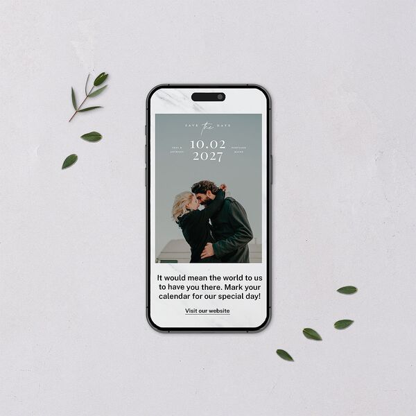 Our Date Photo Digital Save the Date Cards Eucalyptus Dusty Blue Lets Celebrate Standard