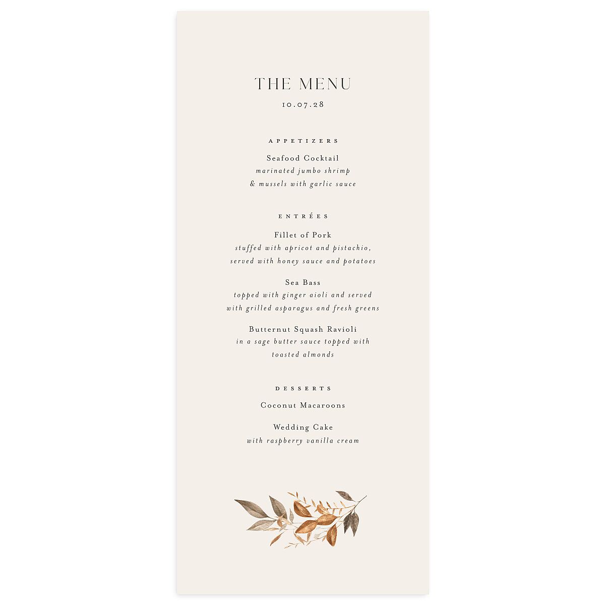 Leafy Rustic Monogram Menus