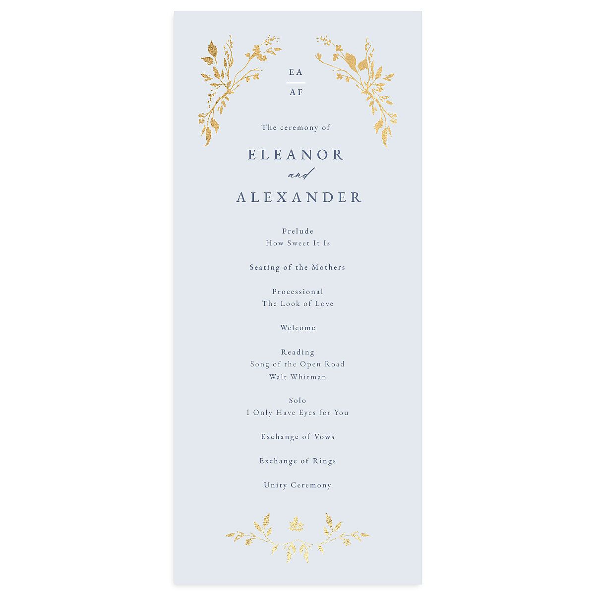 Timeless Floral Foil Wedding Programs