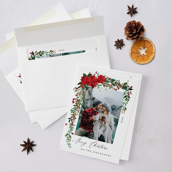 Boho Wildflower Holiday Holiday Cards Ruby Signature Blank Standard Portrait
