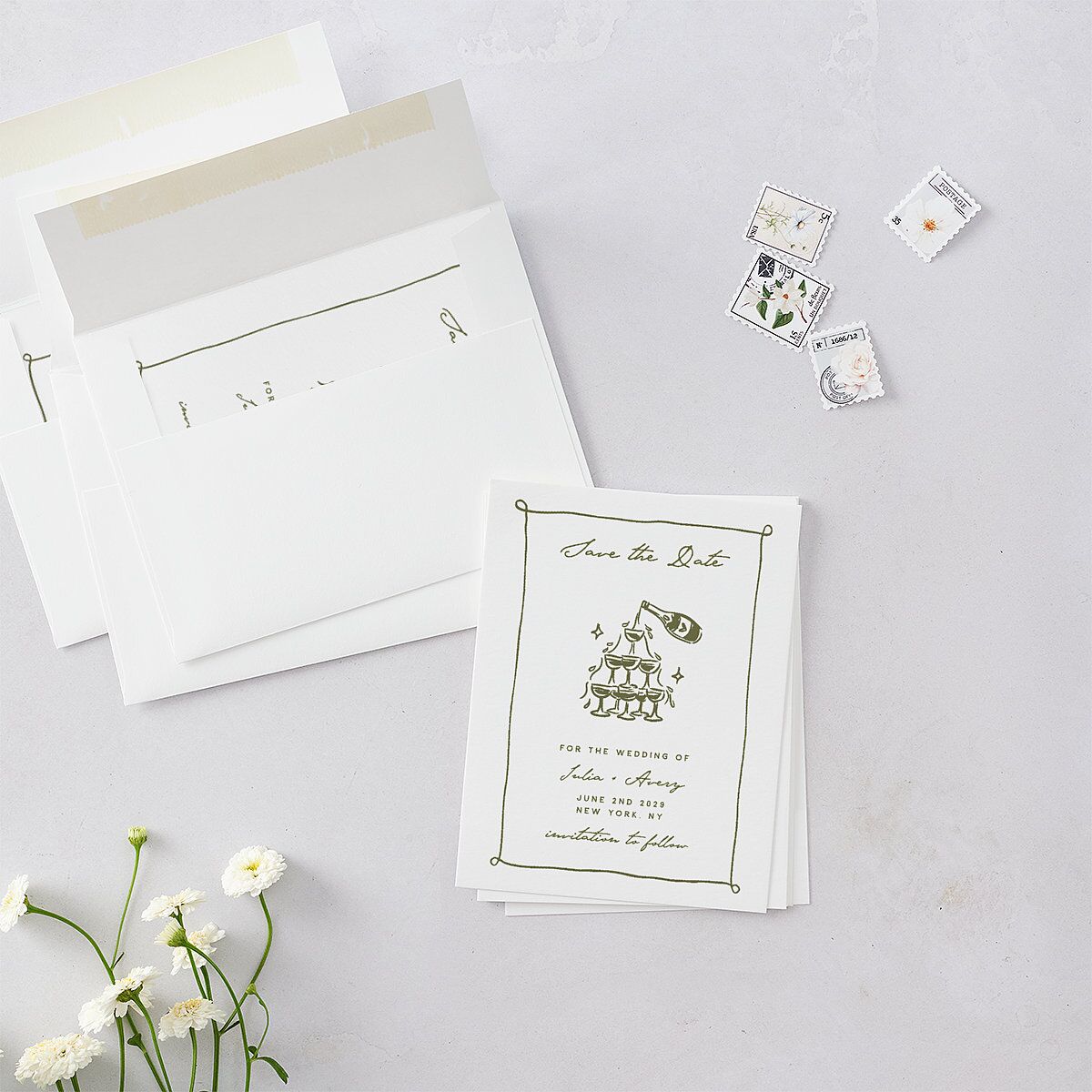 Hand Drawn Cake Save the Date Petite Cards Dark Camo Signature smooth Blank No Standard