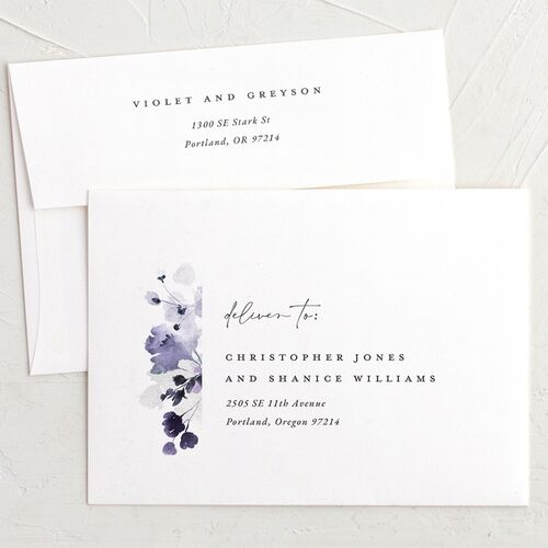 Ethereal Floral Save The Date Card Envelopes White Standard Sheer Lilac Both Recipient and Return Addresses