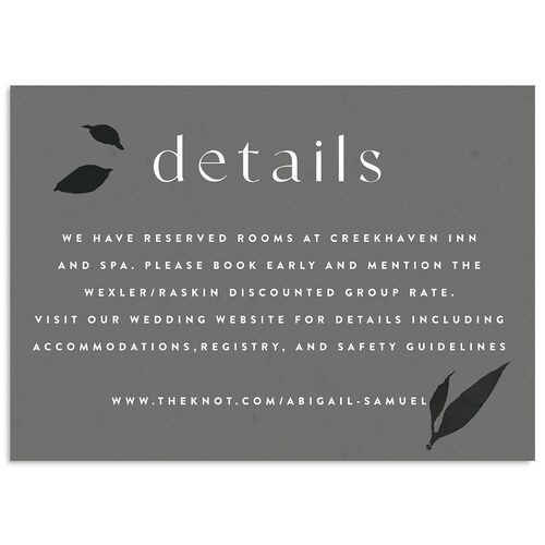 Pressed Leaves Wedding Event Detail Cards Charcoal Signature Standard