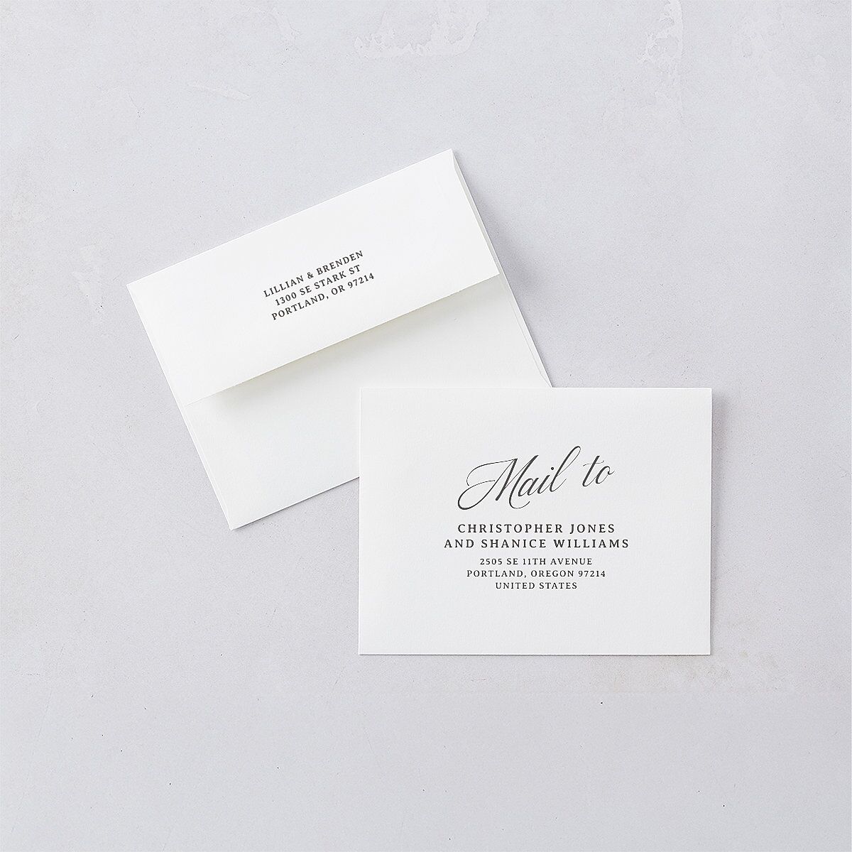 Technicolor Calligraphy Photo Save the Date Petite Card Envelopes White Pure White Both Recipient and Return Addresses Signature Standard
