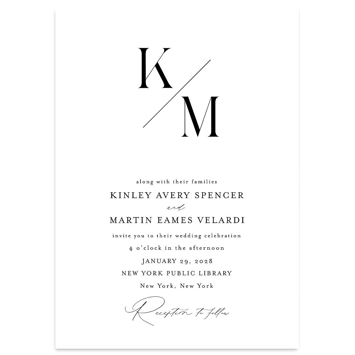 Monogram Slant Wedding Invitations