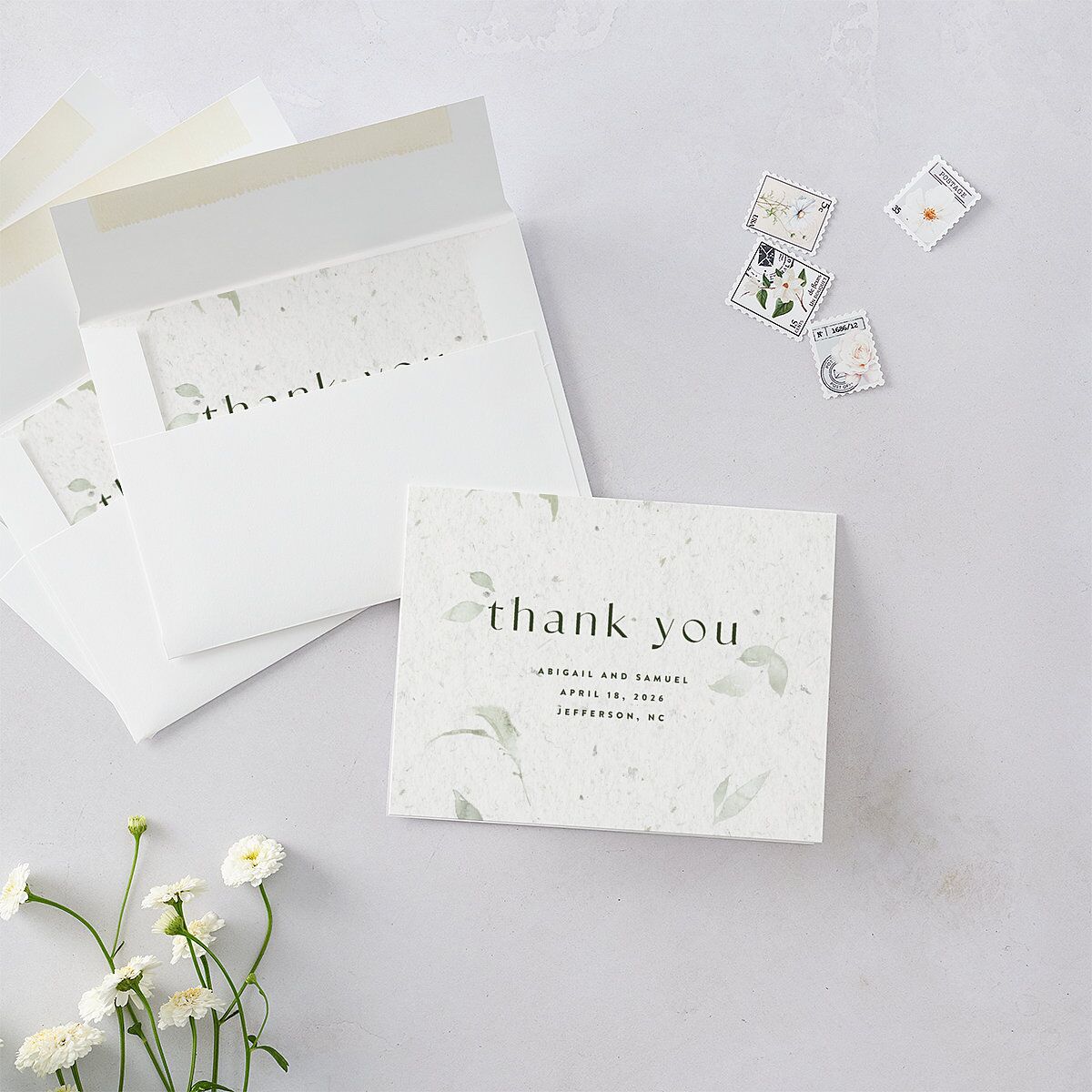 Pressed Leaves Thank You Cards Thyme