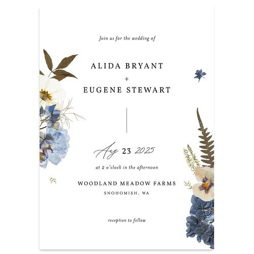 Pressed Flowers Wedding Invitations Regency Blue Signature Blank No Standard