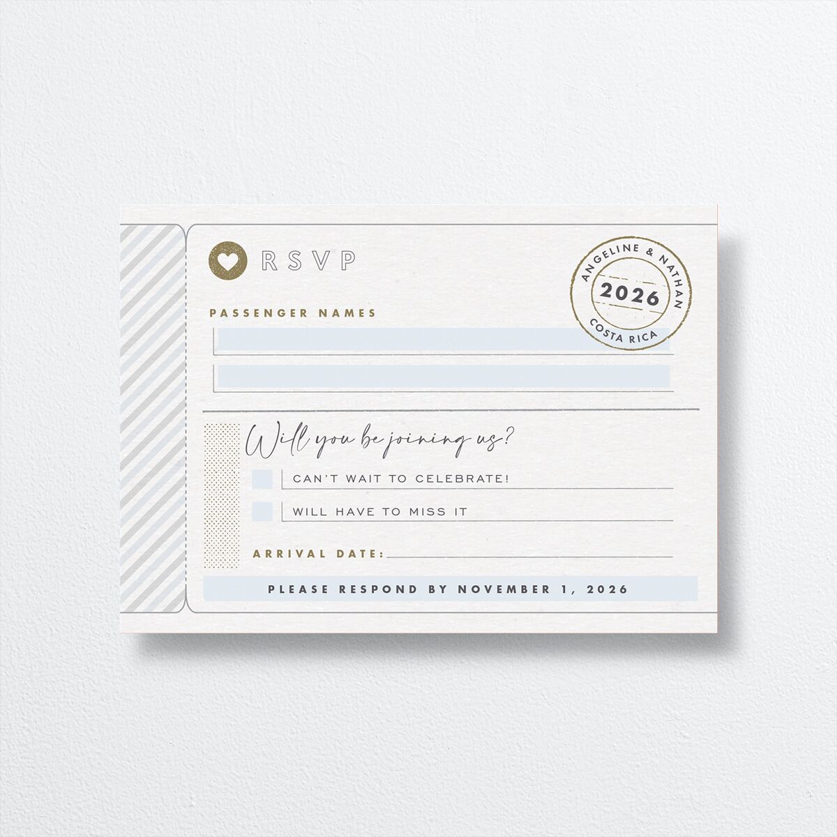 Vintage Boarding Pass Wedding Response Cards front