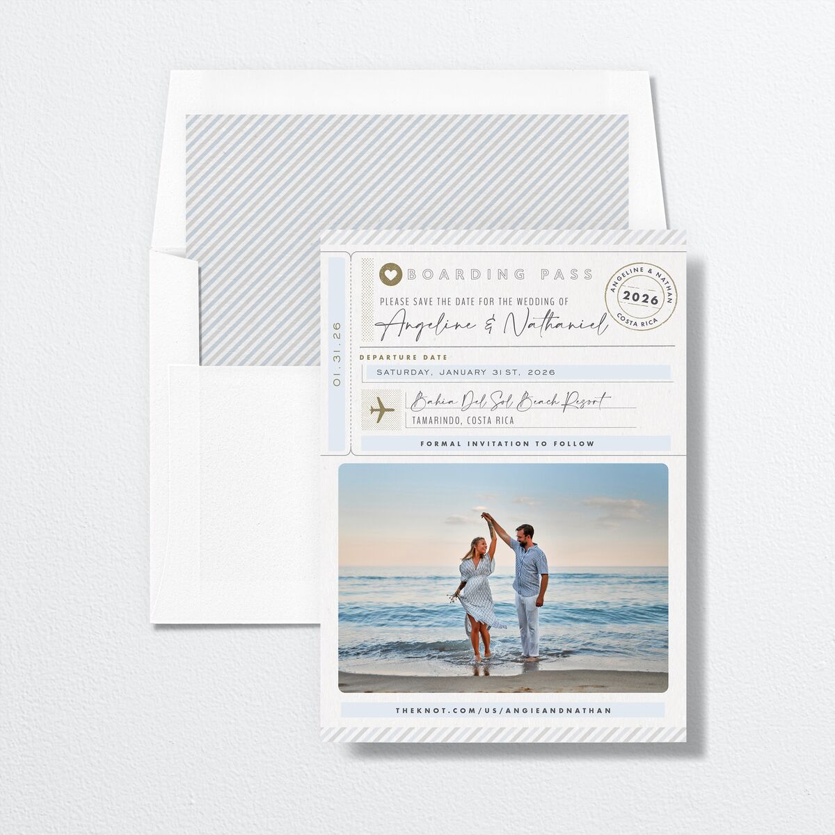 Vintage Boarding Pass Save The Date Cards Slate Signature smooth No