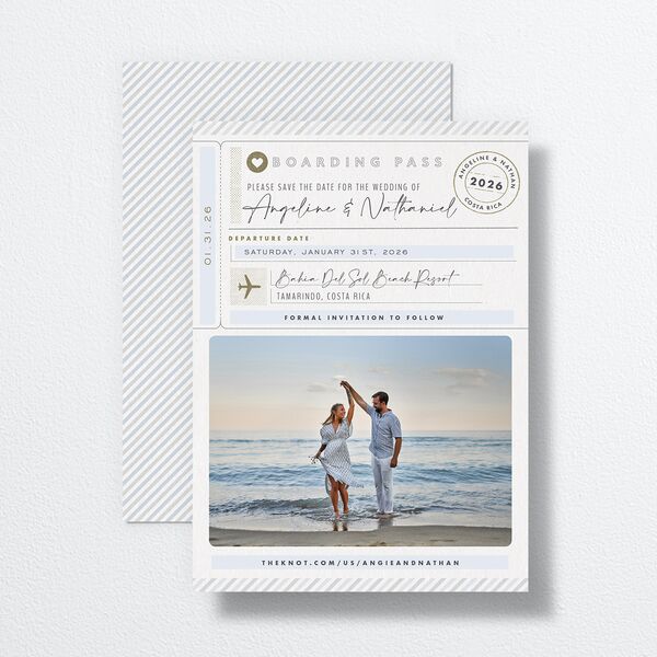 Vintage Boarding Pass Save The Date Cards Slate Signature smooth No