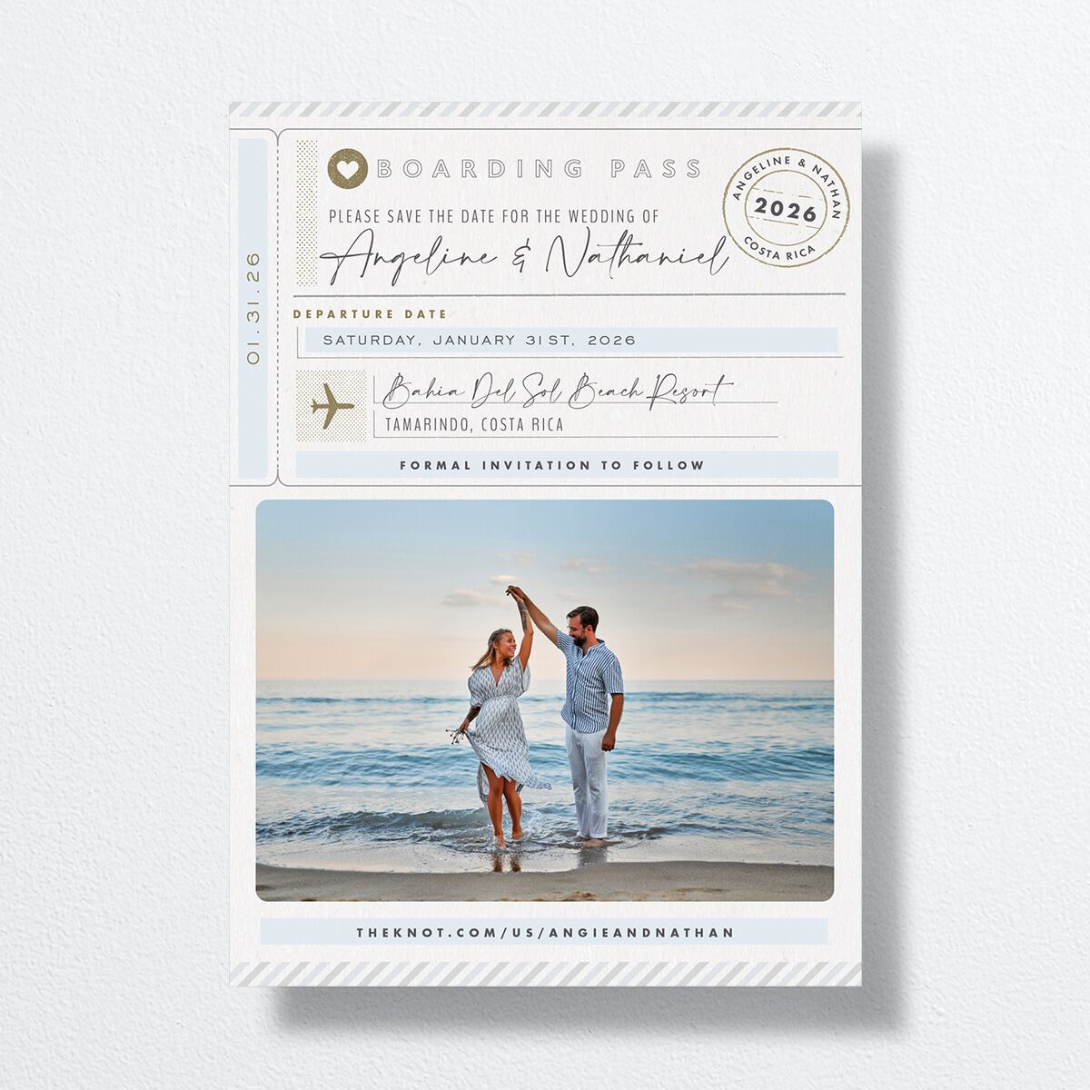 Vintage Boarding Pass Save The Date Cards Slate Signature smooth No
