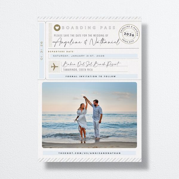 Vintage Boarding Pass Save The Date Cards Slate Signature smooth No