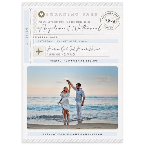 Vintage Boarding Pass Save The Date Cards - Blue
