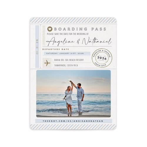 Vintage Boarding Pass Save The Date Magnets - Blue